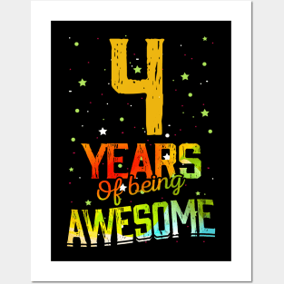 4th Anniversary Gift Vintage Retro 04 Years Of Being Awesome Gifts Funny 4 Years Birndday Girl Boys Kids Posters and Art